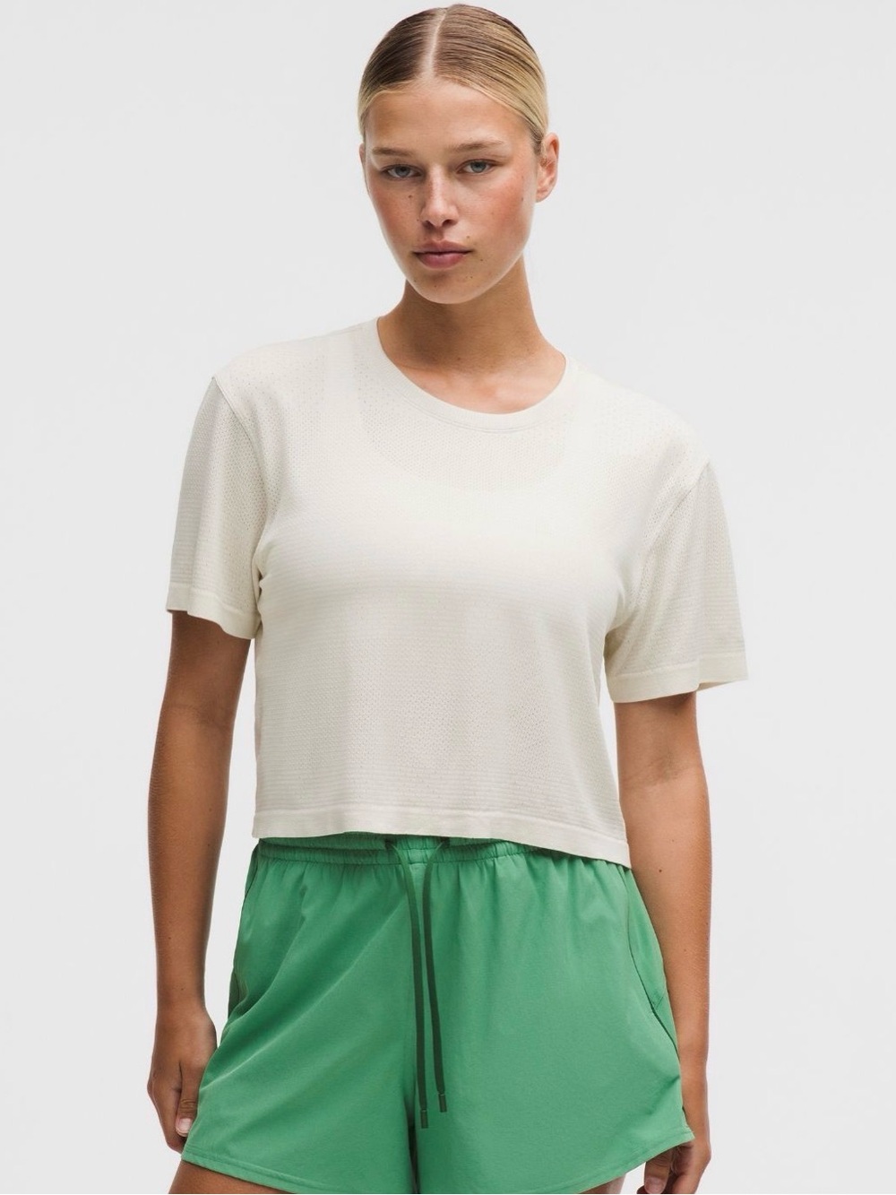NWT Lululemon Swiftly Perforated Strip Short Sleeve Shirt Lt Ivory Size 14